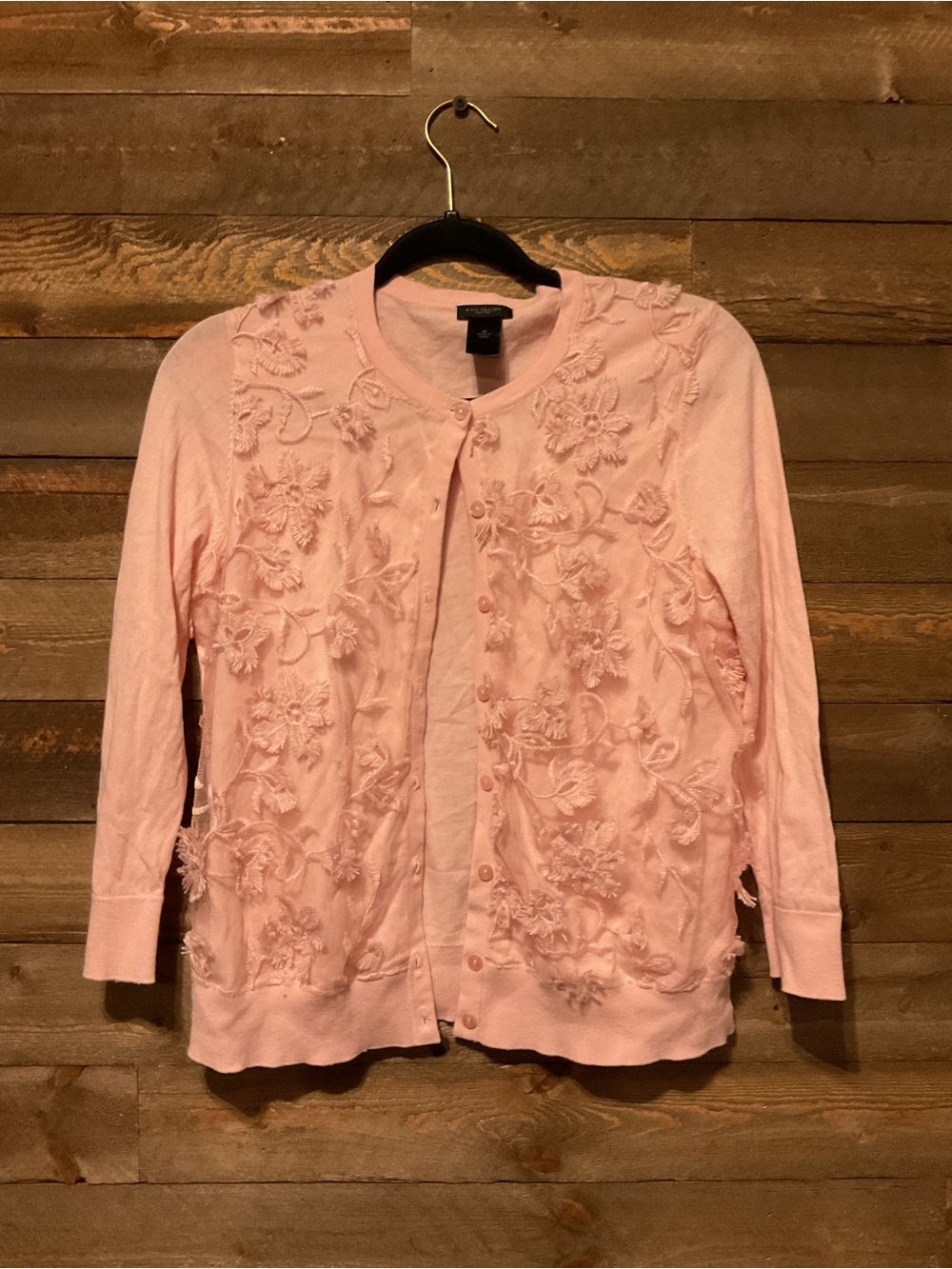 Ann Taylor Factory Floral Embroidered Lace Front Pink Cardigan Size Medium